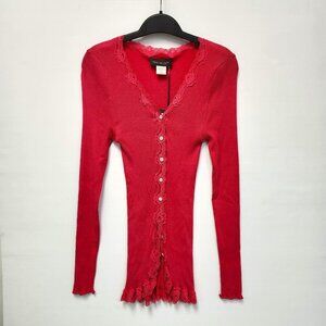 ROSEMUNDE Women's Pink Berry Silk Top W/Buttons & Lace Size XL